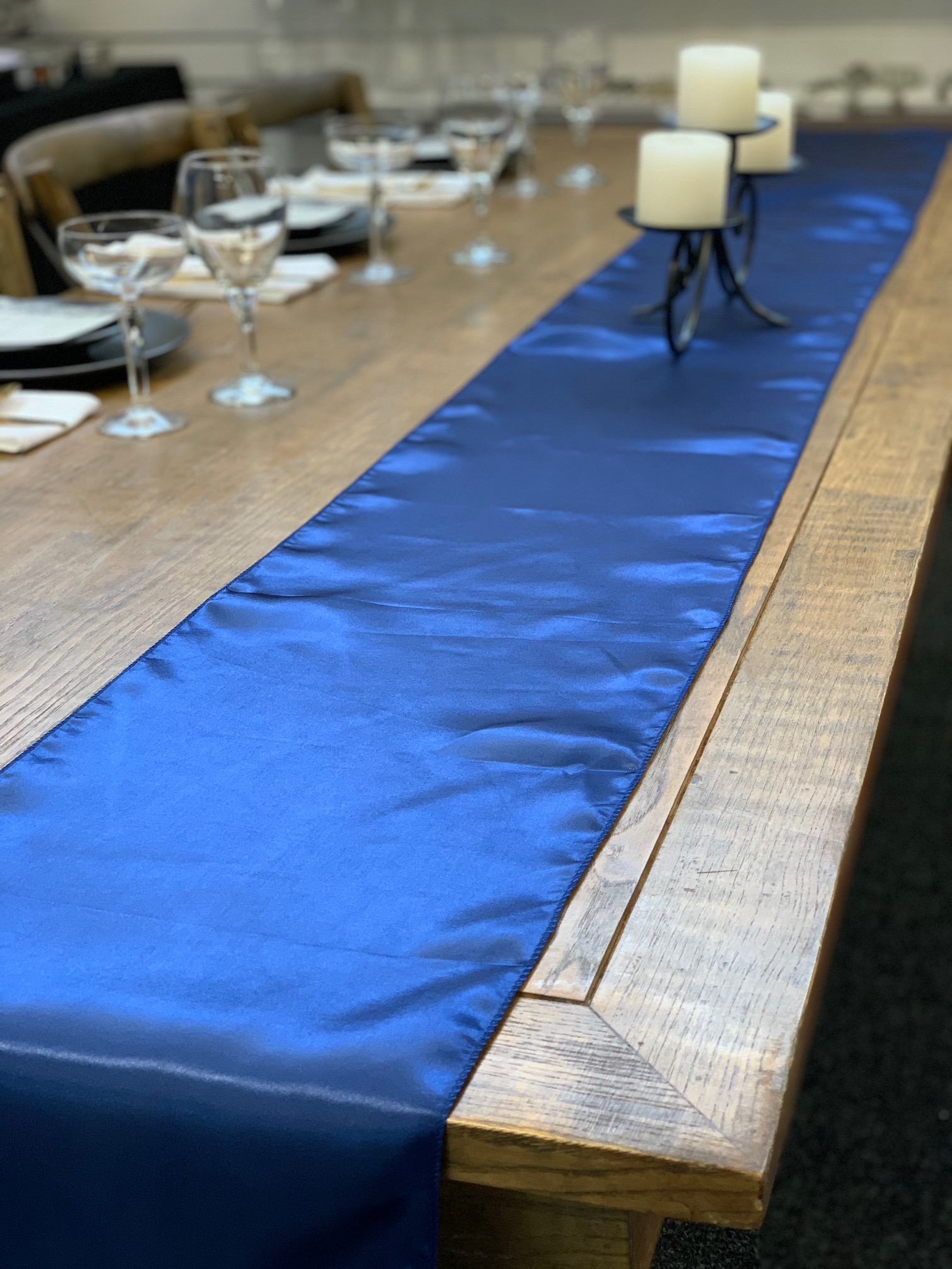 Table Runner, Satin 2.6m, Navy Blue Linen Hire Christchurch